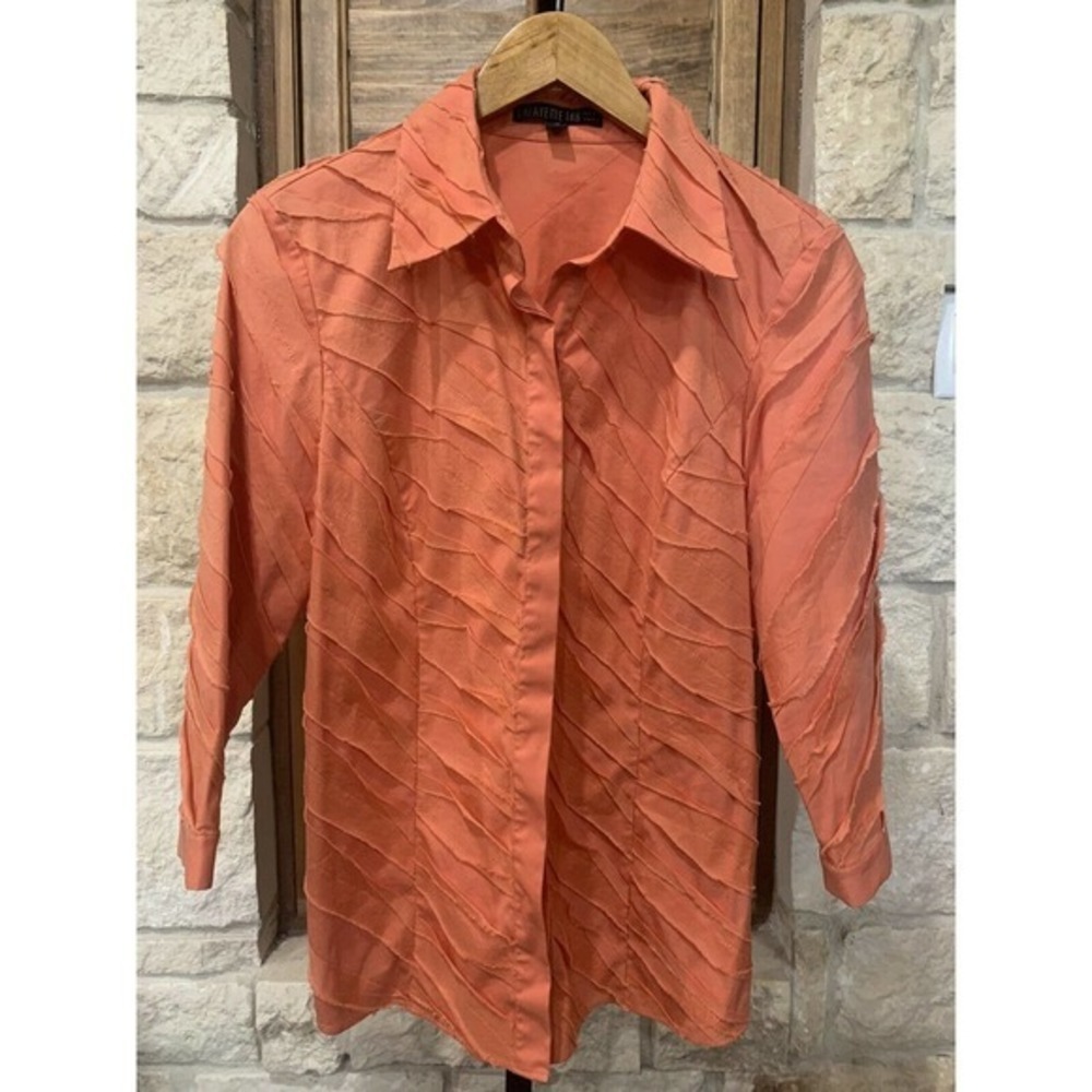 Lafayette 148 NY Women’s 3/4 Sleeve Patchwork Blouse Coral Size 10​